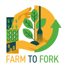 Farm-to-fork - slogan for locally grown food, flat geaometric design