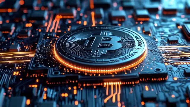 Bitcoin on Circuit, The Digital Currency Core. Video Generative AI. 