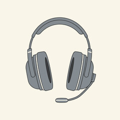 Fototapeta premium Grey Headphones with Microphone Illustration.