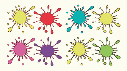 Colorful paint splatters in various shades for design projects