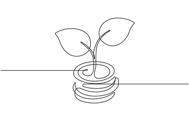 Money plant in One Continuous line drawing.