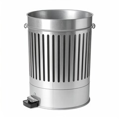Stainless steel waste bin with vertical slots, foot pedal, and handle