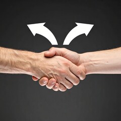Handshake between two persons with diverging arrows above