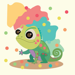Cute colorful cartoon chameleon character in playful illustration style
