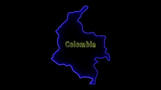 Glowing neon Colombia country map and futuristic design concept, Motion graphic 4k video.