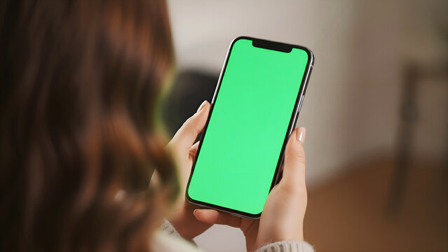 Hand holding mobile smartphone with green screen chroma key mockup in landscape orientation for application design, digital marketing, and social media media content display mockup.
 - Powered by Adobe