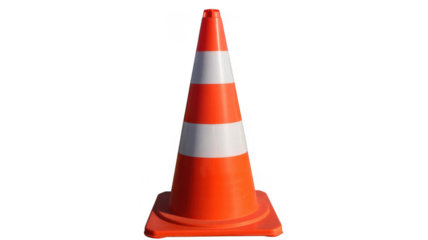 Orange traffic cone with white stripes road cone safety cone isolated on a transparent background