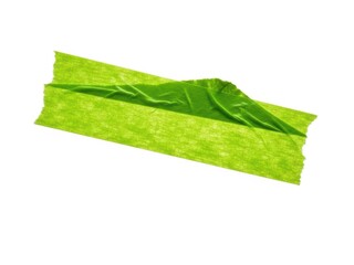 A vibrant green roll of masking tape on a white background for crafting and diy projects neatly