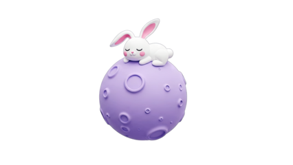 Cute Bunny Resting on Purple Moon - Isolated
