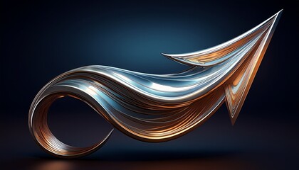 metallic arrow 3d shape isolated futuristic chrome squiggle line arrows abstract curved pointer