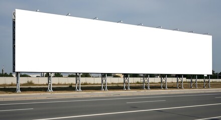 A large blank billboard stands tall beside a highway, offering a prime advertising opportunity with its expansive white surface and clear visibility