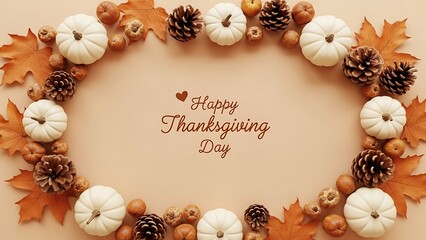 Happy Thanksgiving Day Wreath with Pumpkins and Leaves