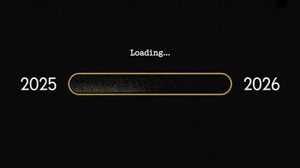 The transition from 2025 to 2026 represented by a loading bar on black background