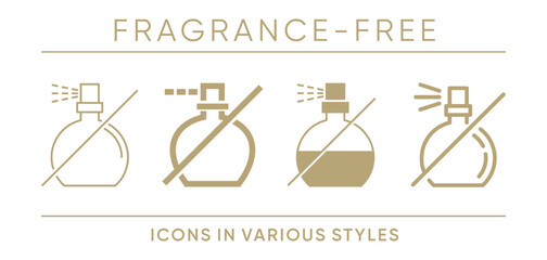 Fragrance free - perfume bottle icons set in various styles
