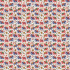 Seamless Traditional Indian Elephant and Peacock Pattern with Floral Motifs