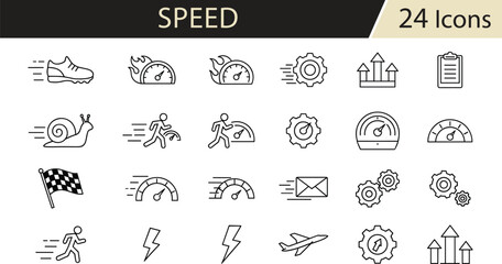 Vector icon set of speed, performance, and progress symbols, black and white line style,Vector icon set of speed, performance, and progress symbols, black and white line style, © Umme