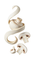Fresh white mushrooms with a peeling skin on isolated background, healthy vegetarian ingredient for cooking
