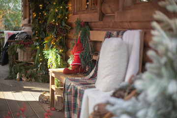 Window with Christmas, New Years decorations.