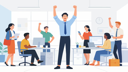 office workers celebrating success