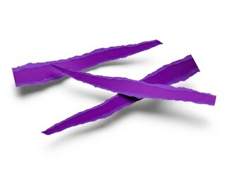 Two purple strips of tape crossed over each other isolated on white background