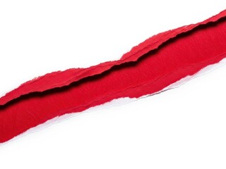 Red ribbon or strip of crimson colored paper isolated on white background for decoration or design