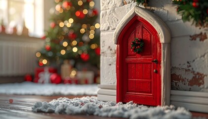 red christmas elf door on a living room wall  