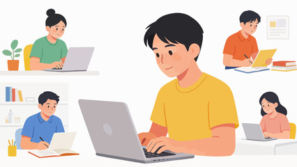 People working on laptops and writing