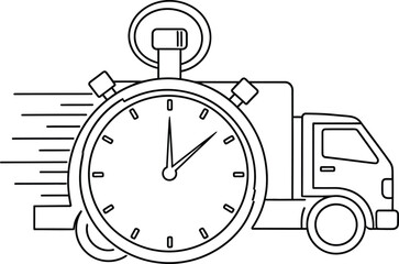 Fast delivery service concept with truck and stopwatch line art icon