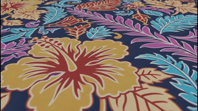 Vibrant Malaysian Batik Floral Pattern Illustration