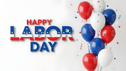 Happy labor day celebration with red white and blue balloons