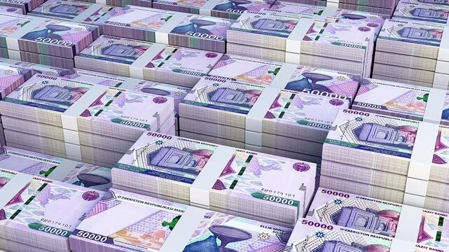 Uzbekistan 50,000 Som Banknote Horizontal 3D Animation ? Financial Money Flow, Business, Banking, Economy Growth and Currency Exchange Visualization