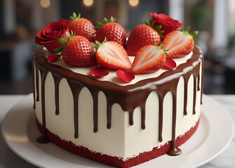 Valentine&rsquo;s Day Special Yummy Cake with Romantic Heart Decoration