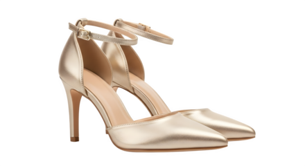 High heeled shoe isolated on transparent background elegant beige satin stiletto with ankle strap