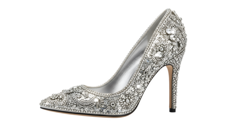 High heeled silver stiletto shoe isolated on transparent background