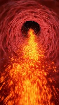 Orange Glow in Bloodstream - Abstract illustration of a bloodstream with an orange glow, potentially representing cortisol release due to hormonal imbalance.