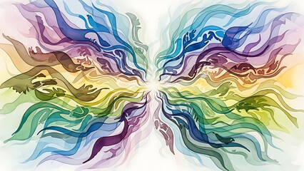 Vibrant abstract art with swirling rainbow colors and dynamic fluid shapes