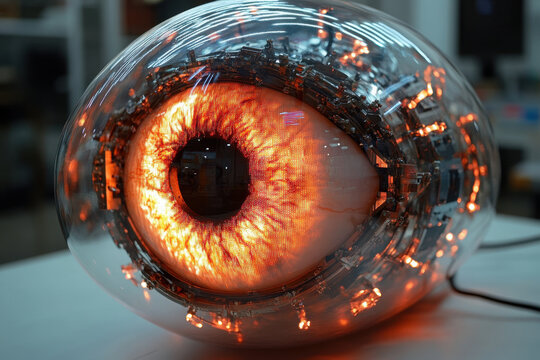 Glowing pupil in close-up.