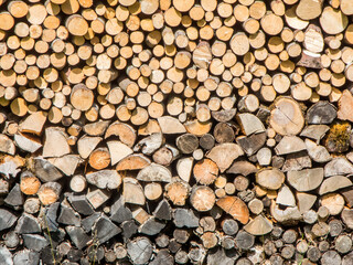 Stacks of wood fill the entire area