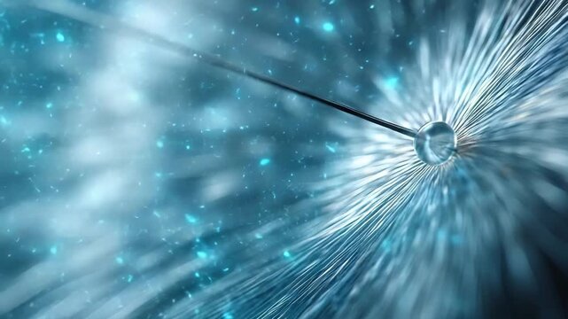 Stunning blue dandelion clock with seeds dispersing rapidly