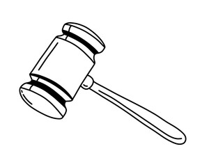 Single line art vector drawing of judge's gavel, isolated on white background. Classic symbol of justice, law, court, auction, and judgement. Perfect for legal, business, and political design concepts