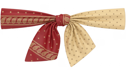 Red and beige bow tie with paisley and polka dot patterns red bow tie paisley pattern isolated on a transparent background