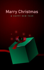Green Gift Box with Red Details, Christmas and New Year, Vertical Format