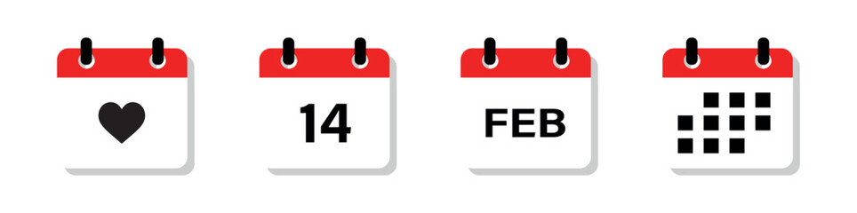 February 14 calendar icons set, valentines Day calendar icons