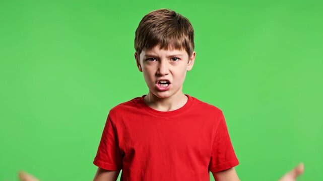 shocked caucasian boy touching head with hands. surprised kid with open mouth on green background. emotional reaction to amazing news. angry child reacts