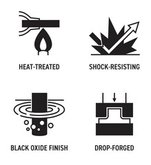 Tool steel features icons with durability and strength properties