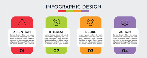 AIDA Model Vertical Badge Infographic Demonstrating Attention Interest Desire Action Marketing Concept Flat Vector Illustration