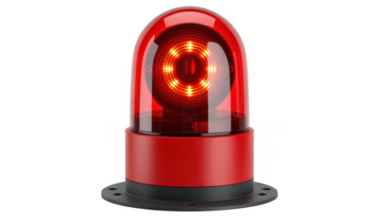 Red emergency light beacon with flashing lights on red light warning light isolated on a transparent background