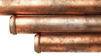 Three long pipes made of copper