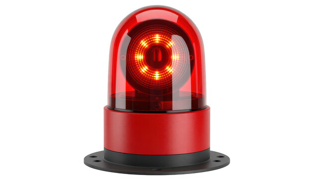 Red emergency light beacon with flashing lights on red light warning light isolated on a transparent background