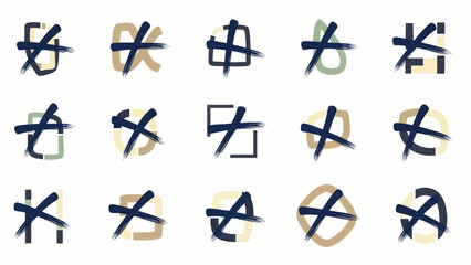Abstract collection of crossed-out symbols and icons, representing error, deletion, cancellation, or prohibition in a modern graphic design style.